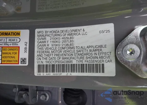 2025 Honda Accord Hybrid Sport from USA, damaged, VIN 1HGCY2F50SA038685